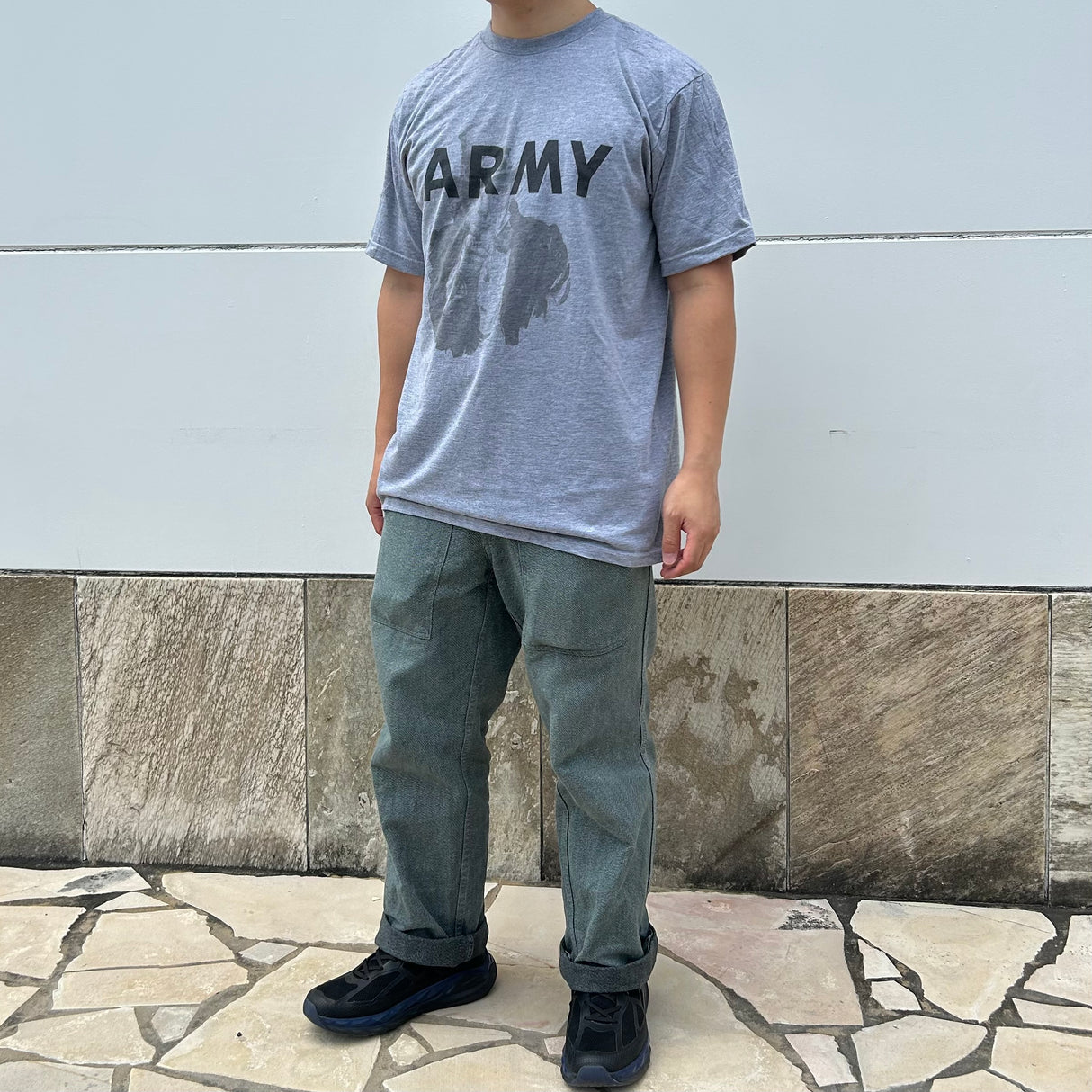 【リメイク】アメリカ軍 U.S.ARMY グレー 前期型 IPFU 半袖Tシャツ "Uncle Sam/アンクル・サム"【FB-TS-ML0007B-】