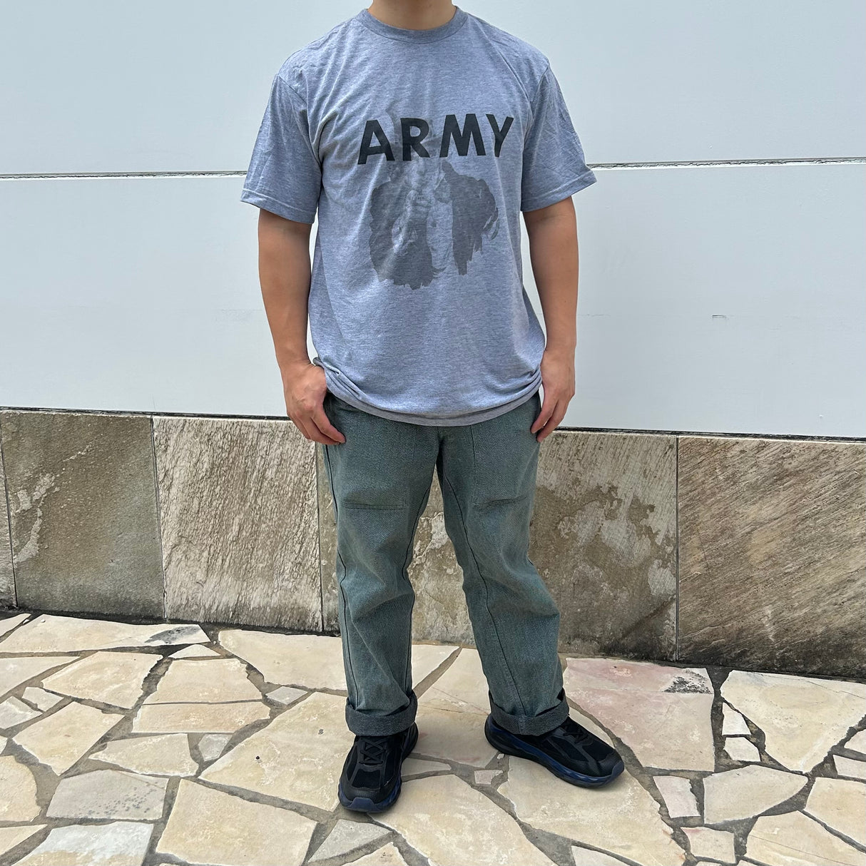 【リメイク】アメリカ軍 U.S.ARMY グレー 前期型 IPFU 半袖Tシャツ "Uncle Sam/アンクル・サム"【FB-TS-ML0007B-】