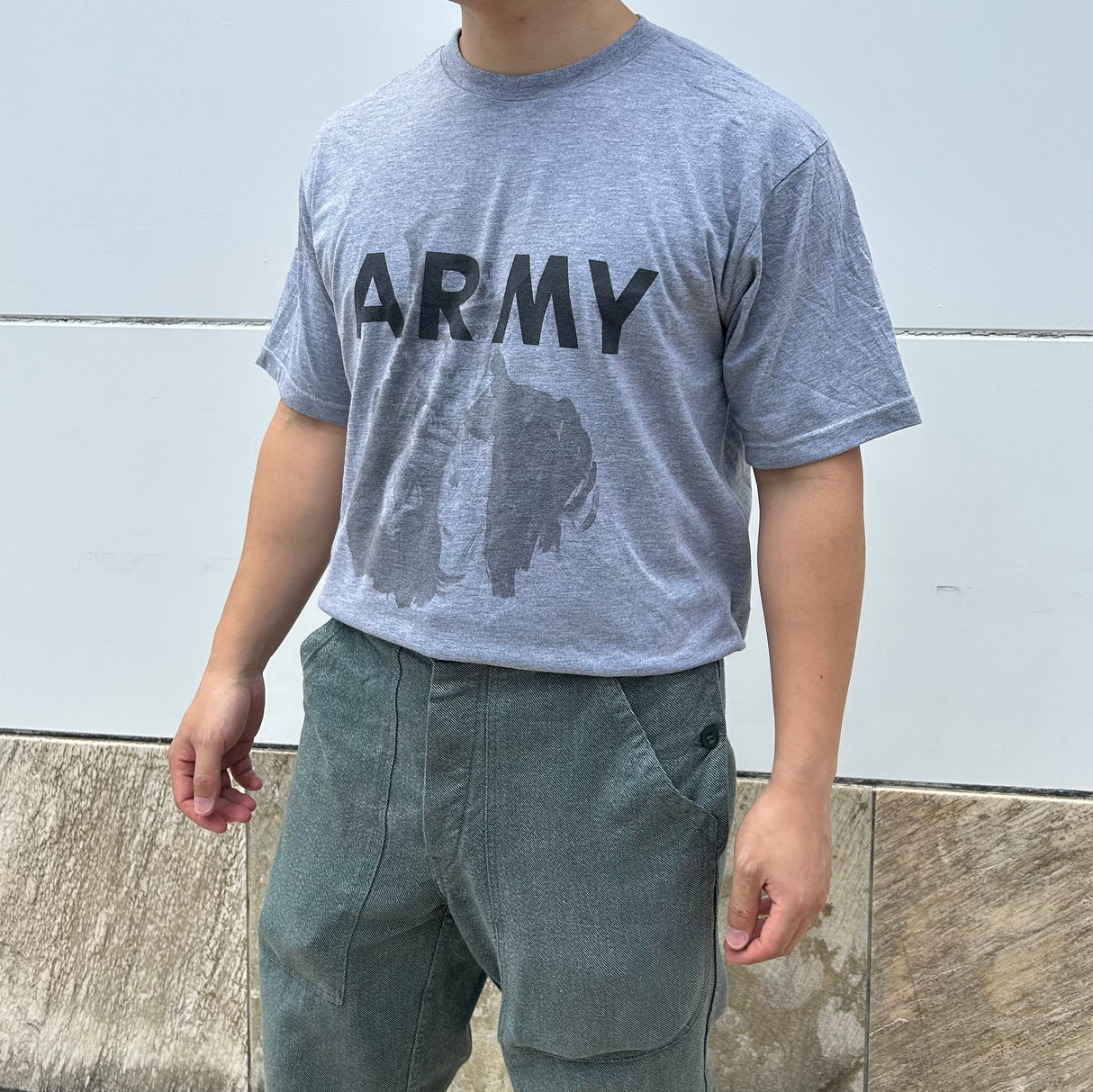 【リメイク】アメリカ軍 U.S.ARMY グレー 前期型 IPFU 半袖Tシャツ "Uncle Sam/アンクル・サム"【FB-TS-ML0007B-】