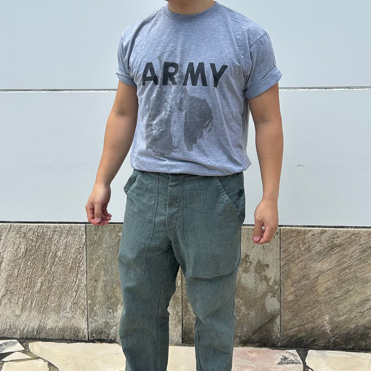 【リメイク】アメリカ軍 U.S.ARMY グレー 前期型 IPFU 半袖Tシャツ "Uncle Sam/アンクル・サム"【FB-TS-ML0007B-】