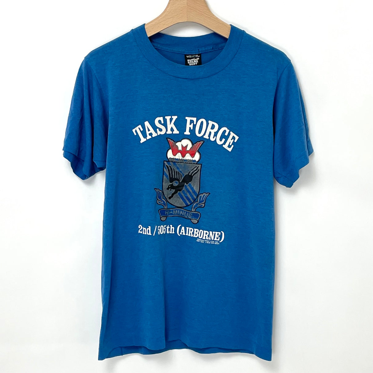 1990s SCREEN STARS BEST/スクリーンスターズ ブルー ヴィンテージ TASK FORCE 2nd/505th (AIRBORNE) Tシャツ "MADE IN USA" Mサイズ【FB-TS-0004B-】