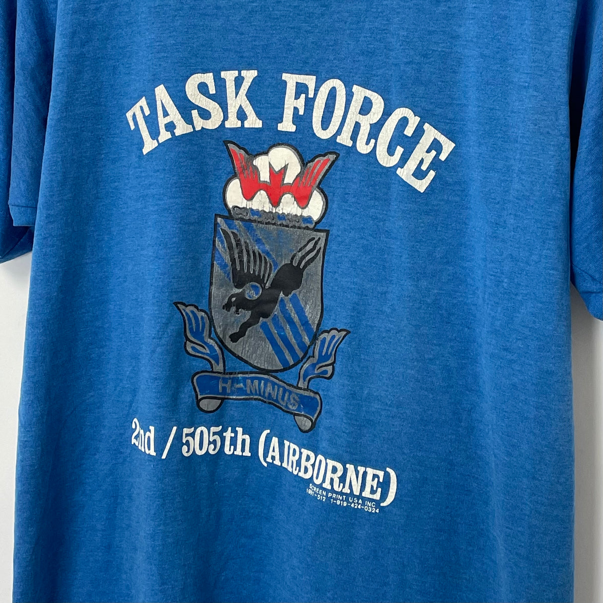1990s SCREEN STARS BEST/スクリーンスターズ ブルー ヴィンテージ TASK FORCE 2nd/505th (AIRBORNE) Tシャツ "MADE IN USA" Mサイズ【FB-TS-0004B-】