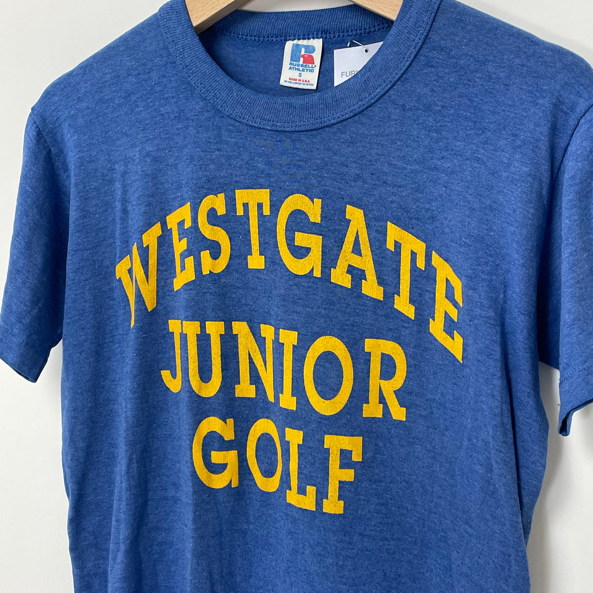 1990s RUSSELL/ラッセル ブルー WESTGATE JUNIOR GOLF ヴィンテージTシャツ "MADE IN USA" Sサイズ【FB-TS-0008B-】