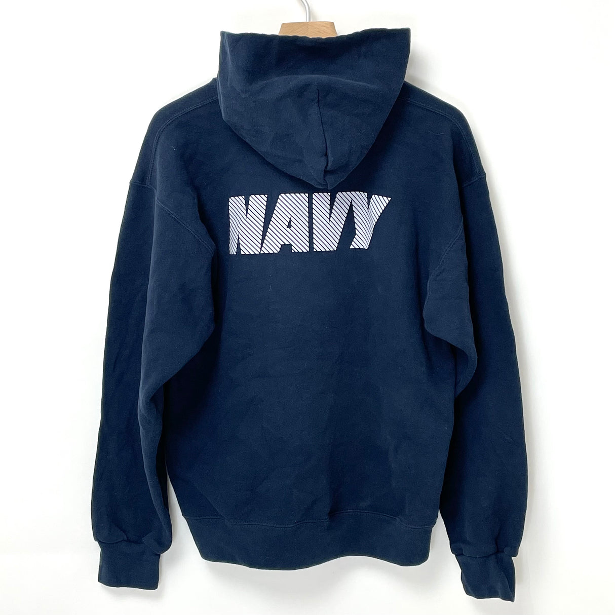 【美品】アメリカ海軍 U.S.NAVY ネイビー フードスウェットシャツ シルバーレター【FB-SS-0025A=】
