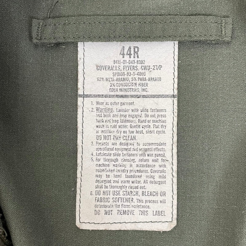 【美品】90s アメリカ軍 セージグリーン CWU-27/P フライトカバーオール サイズ表記44R【FB-CO-ML0003A】