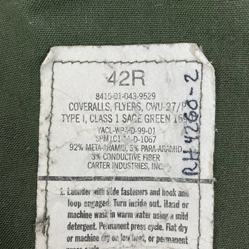 アメリカ軍 セージグリーン CWU-27/P フライトカバーオール サイズ表記42R【FB-CO-ML0004B】