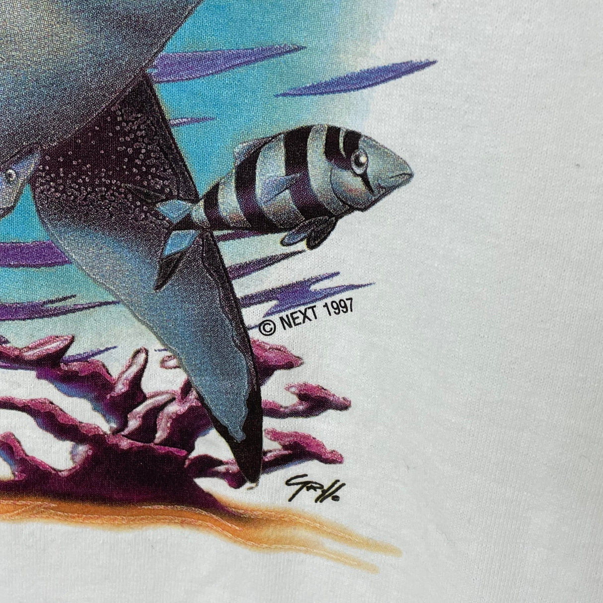 JERZEES/ジャージーズ ホワイト シャーク ヴィンテージ ドライパワーTシャツ Mサイズ【FB-TS-0045B-】