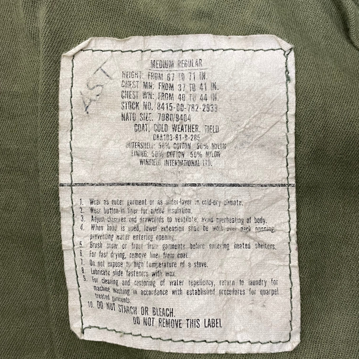 81年製 アメリカ軍 OD M-65 フィールドジャケット 3rdモデル M/Rサイズ【FB-JK-ML0051C】