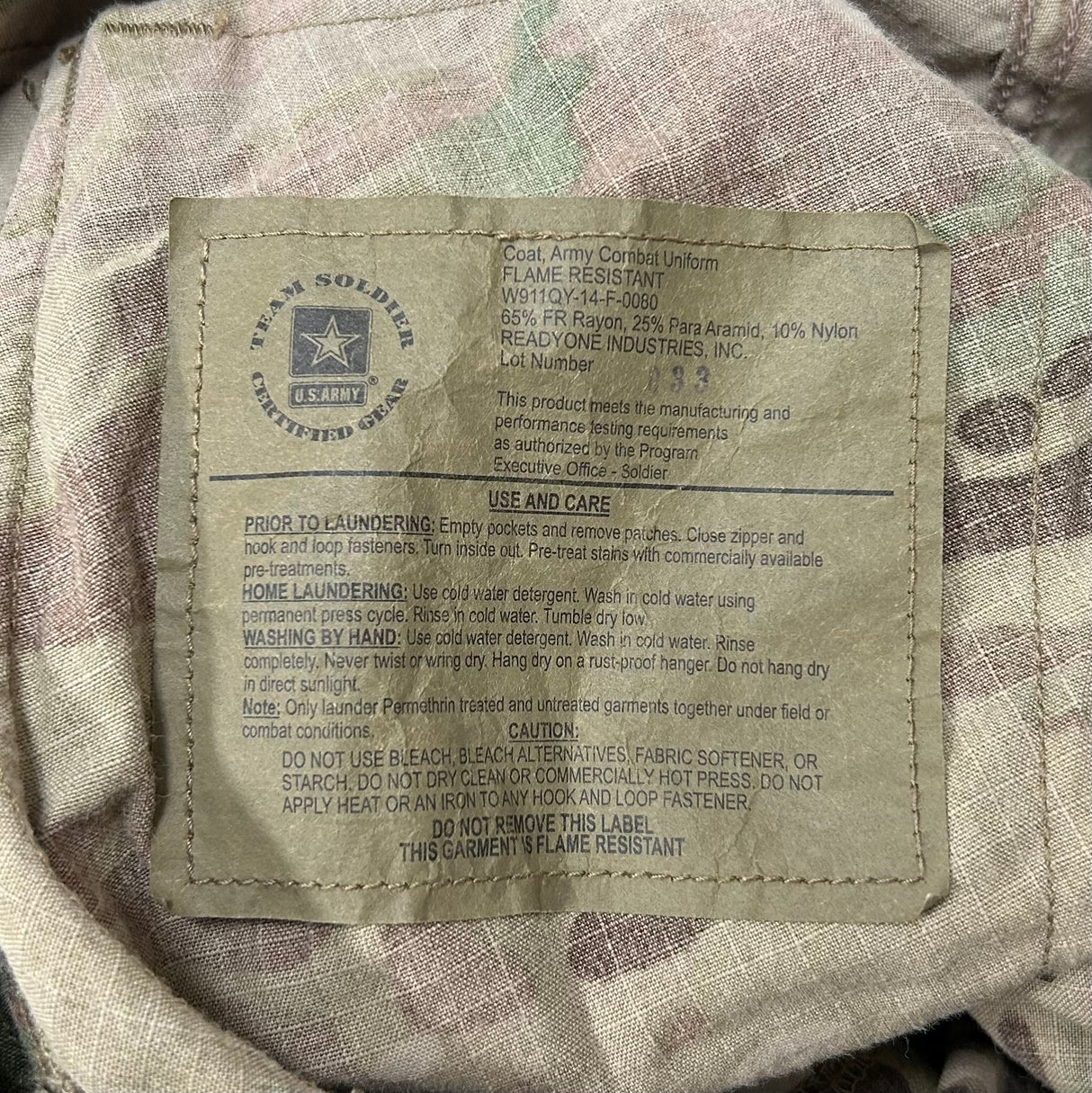 アメリカ軍 U.S.ARMY マルチカム リップストップ コンバットジャケット ワッペン付 USED A20UW=