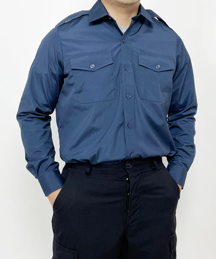 【レディース特価】イギリス空軍 RAF ミッドブルー レディース ドレスシャツ 上質USED B16N3-LDY-