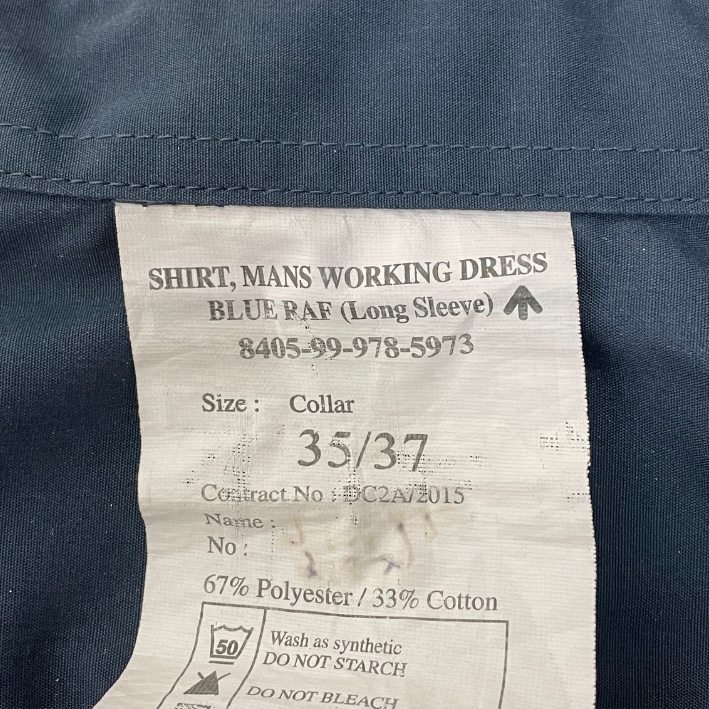イギリス空軍 RAF ミッドブルー ドレスシャツ 上質USED B16N3-