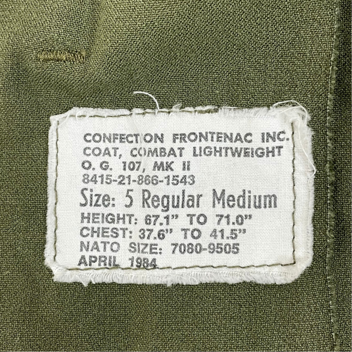 カナダ軍 OG-107 ライトウェイト MK2 コンバットジャケット ワッペン付 USED E12UW=