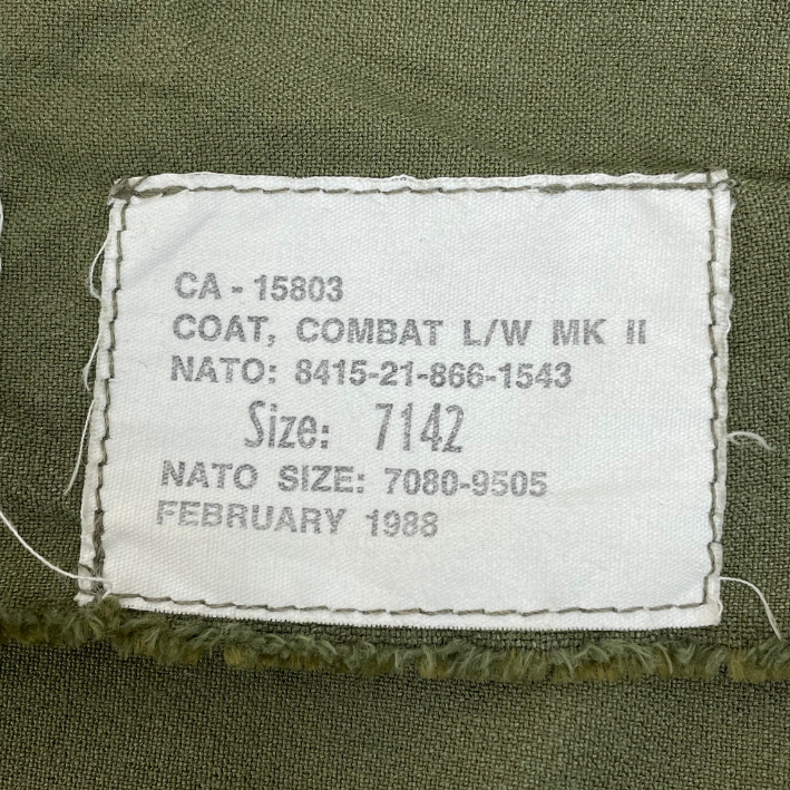 カナダ軍 OG-107 ライトウェイト MK2 コンバットジャケット ワッペン付 新品 E12NW=