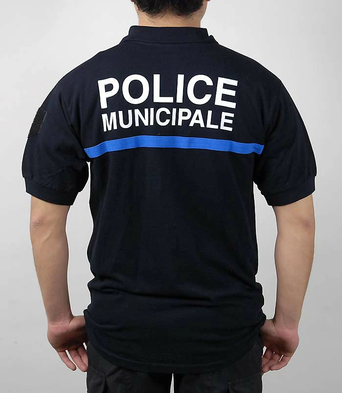 フランス自治体警察 POLICE MUNICIPALE ブラック コットン ポロシャツ 新品 F95N=