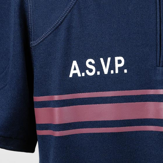 フランス警備隊 ASVP ネイビー レッドストライプ ハーフジップ ポロシャツ 新品 F97N-