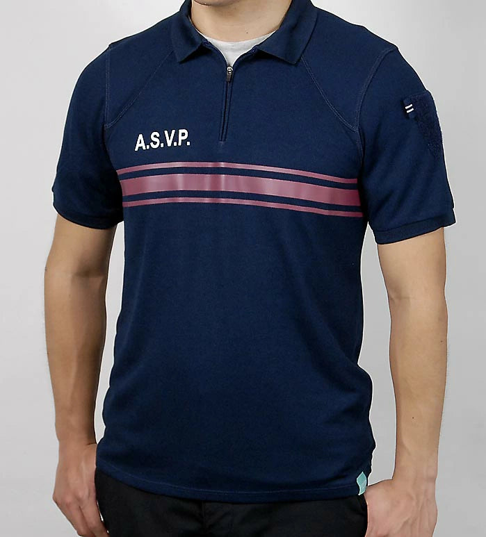 フランス警備隊 ASVP ネイビー レッドストライプ ハーフジップ ポロシャツ 新品 F97N-