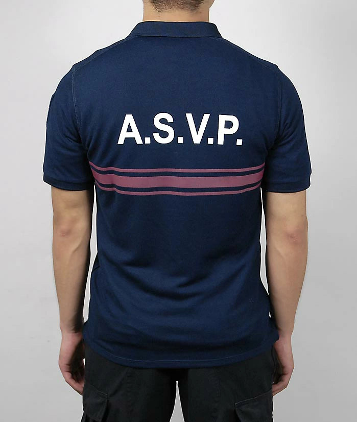 フランス警備隊 ASVP ネイビー レッドストライプ ハーフジップ ポロシャツ 新品 F97N-