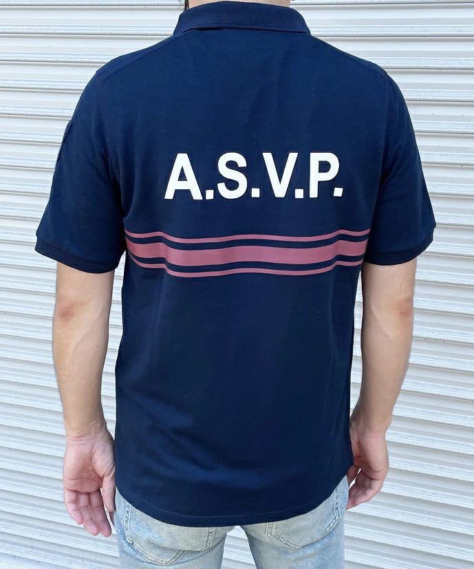 フランス警備隊 ASVP ネイビー レッドストライプ ハーフジップ ポロシャツ 新品 F97N-