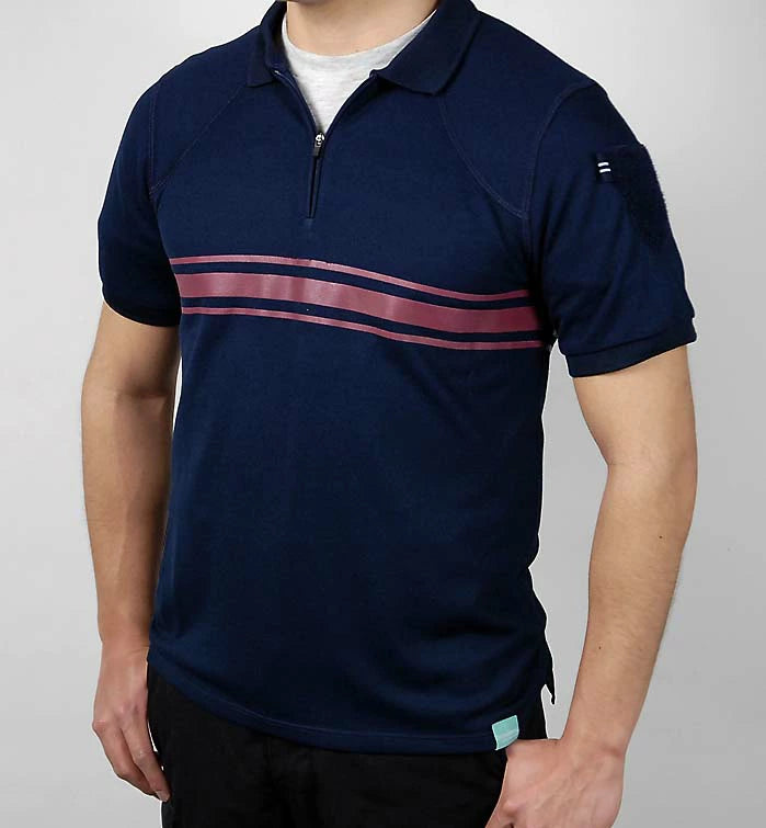 フランス警備隊 ASVP ネイビー レッドストライプ ハーフジップ ポロシャツ 新品 F97N-