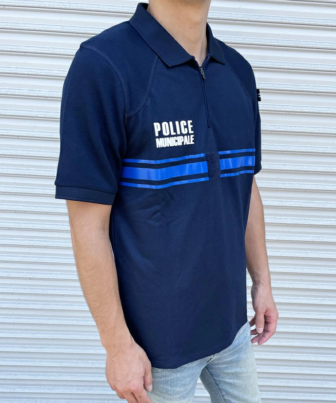 フランス自治体警察 POLICE MUNICIPALE ネイビー ハーフジップ ポロシャツ 新品 F98N-