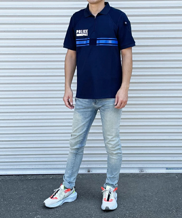 フランス自治体警察 POLICE MUNICIPALE ネイビー ハーフジップ ポロシャツ 新品 F98N-