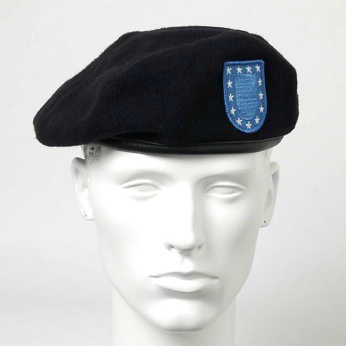 アメリカ軍 U.S.ARMY ブラック スタンダードブルー ウール ベレー帽 ワッペン付 新品 M51NA-