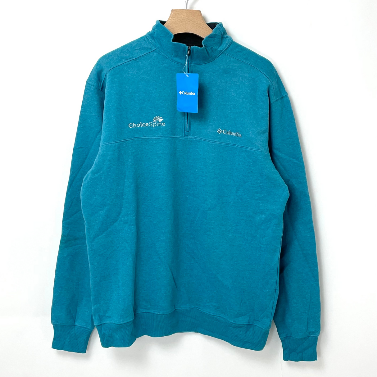【新品】Columbia/コロンビア ターコイズブルー ハーフジップ プルオーバースウェットシャツ Mサイズ【FB-SS-0018S】