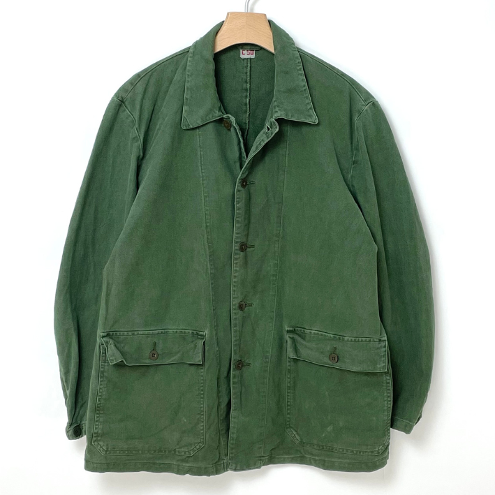スウェーデン軍 グリーン オーバードラグスロック M-59 ユーティリティーワークジャケット USED W22U-2PKT=