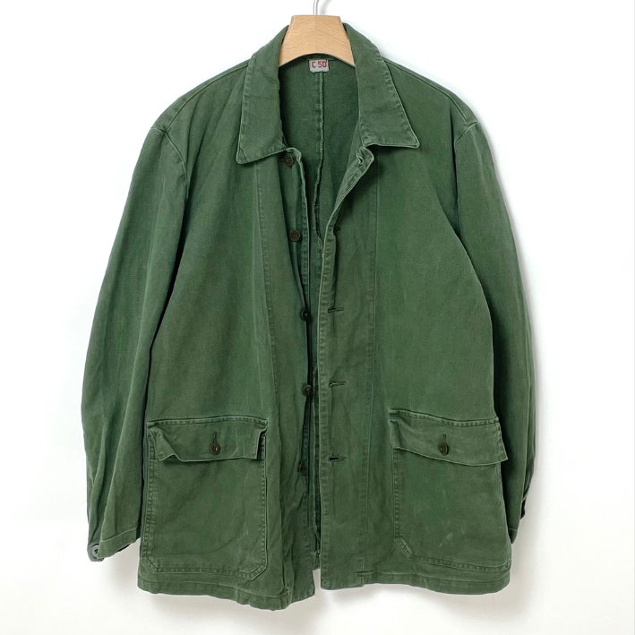 スウェーデン軍 グリーン オーバードラグスロック M-59 ユーティリティーワークジャケット USED W22U-2PKT=
