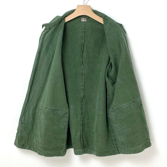 スウェーデン軍 グリーン オーバードラグスロック M-59 ユーティリティーワークジャケット USED W22U-2PKT=