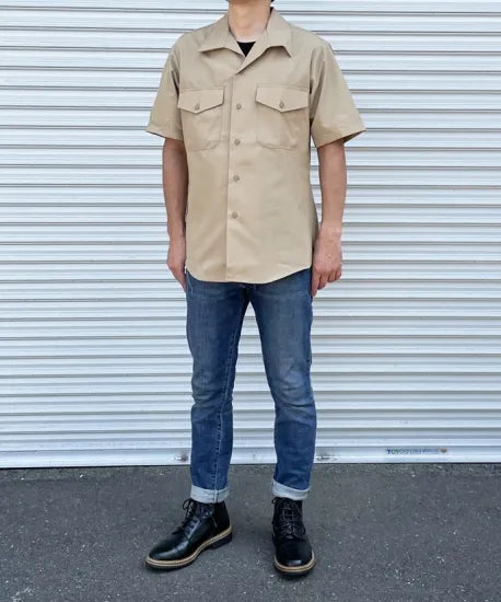 アメリカ海兵隊 USMC カーキ 半袖ドレスシャツ 新品 -