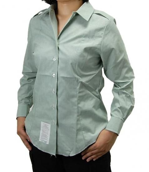 【レディース特価】アメリカ陸軍 U.S.ARMY ライトグリーン レディース タックイン ドレスシャツ USED AMY-LS-LU-