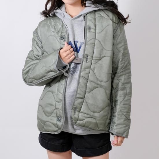 アメリカ軍 フォリッジグリーン M-65 フィールドジャケット用 キルティングライナー 前ボタン付 新品 JKLINER-GN-BTN