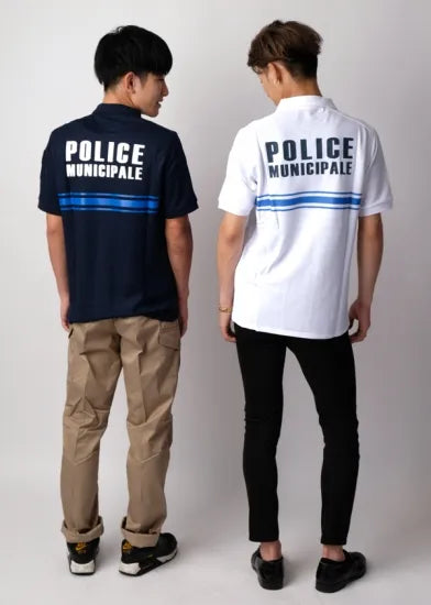 フランス自治体警察 POLICE MUNICIPALE ホワイト ハーフジップ ポロシャツ 新品 F99N-