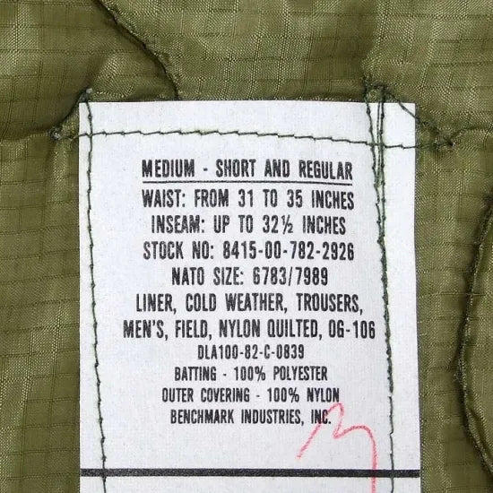 アメリカ軍 OD M-65 フィールドパンツライナー 新品 65LINER-N
