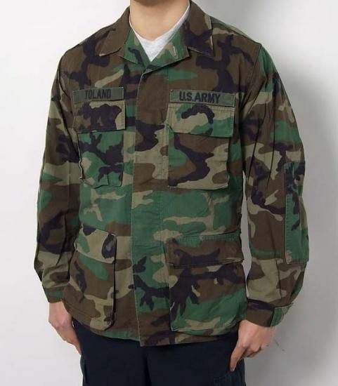 アメリカ軍 ウッドランドカモ コンバットジャケット ワッペン付 USED A2CUW=