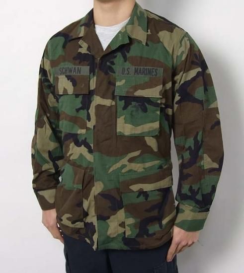 アメリカ軍 ウッドランドカモ リップストップ コンバットジャケット ワッペン2枚付 USED =