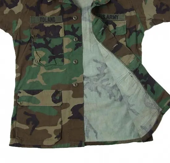 アメリカ軍 ウッドランドカモ リップストップ コンバットジャケット ワッペン多数 USED =