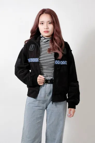 イギリス警察 POLICE ブラック フリースジャケット 新品 B48N=