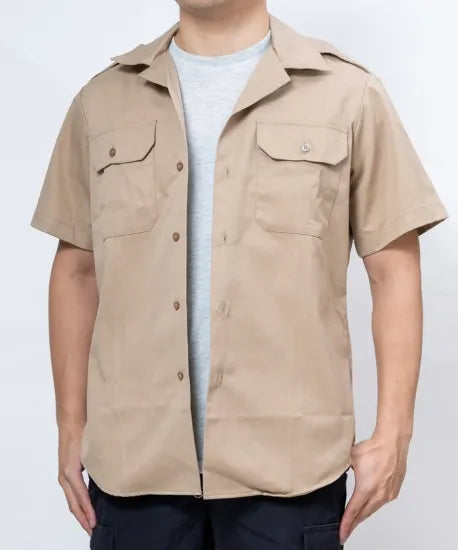 アメリカ陸軍 U.S.ARMY ベージュ 厚手生地 半袖ドレスシャツ 新品 -