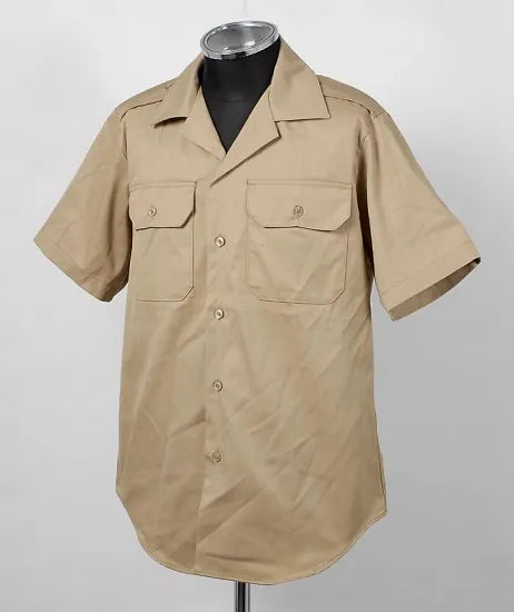 アメリカ陸軍 U.S.ARMY ベージュ 厚手生地 半袖ドレスシャツ 新品 -