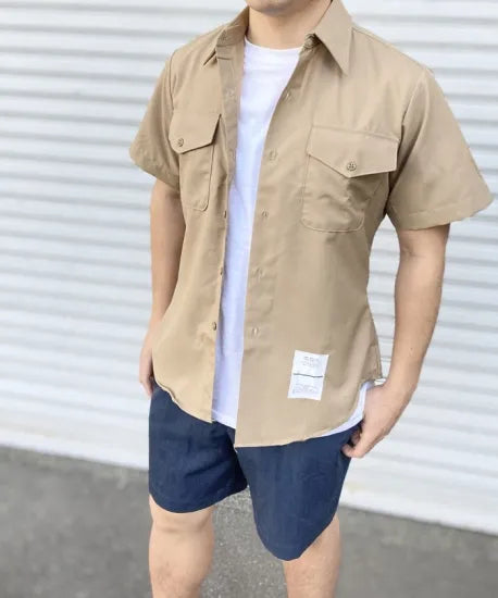 アメリカ海兵隊 USMC カーキ リメイク 半袖ドレスシャツ 新品 -