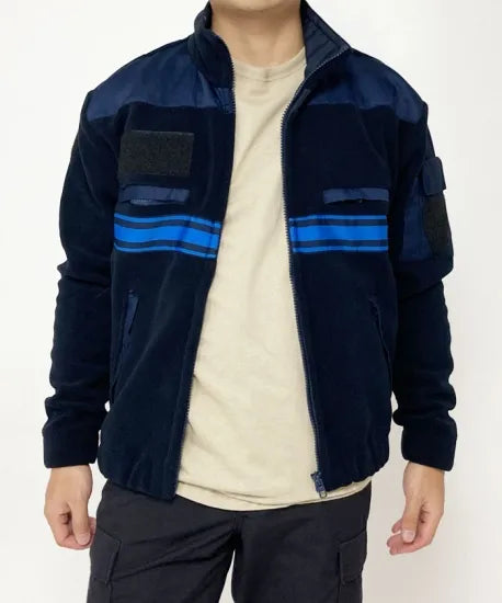 フランス自治体警察 POLICE MUNICIPALE ネイビー ブルーストライプ フリースジャケット 新品