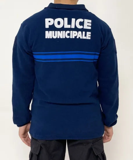 フランス自治体警察 POLICE MUNICIPALE ネイビー ブルーストライプ ハーフZIP フリースシャツ 新品 F40BN