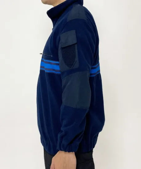 フランス自治体警察 POLICE MUNICIPALE ネイビー ブルーストライプ ハーフZIP フリースシャツ 新品 F40BN