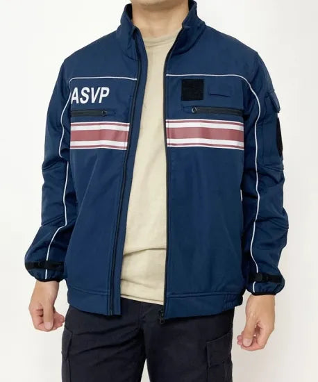 フランス警備隊 ASVP ネイビー レッドストライプ ソフトシェル ポリスジャケット 新品