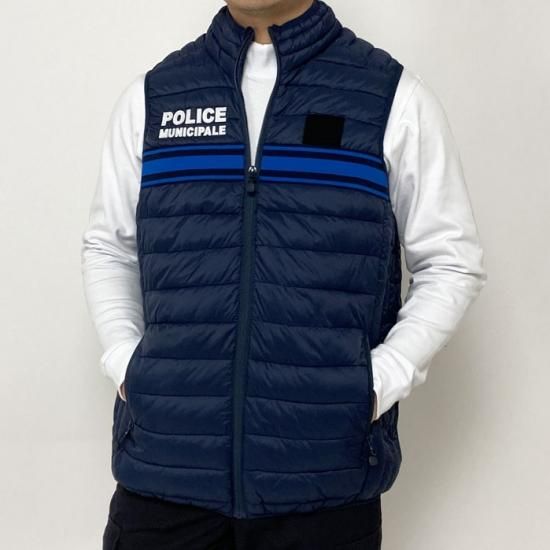 フランス自治体警察 POLICE MUNICIPALE ネイビー ブルーストライプ ダウンベスト 新品
