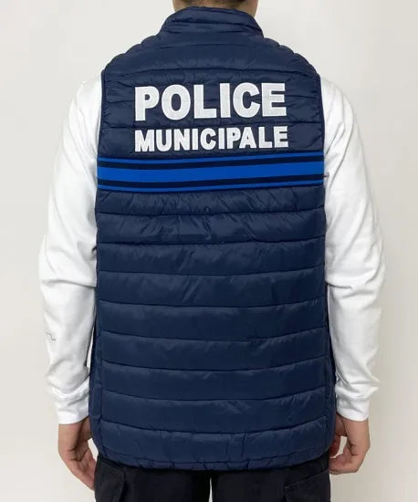 フランス自治体警察 POLICE MUNICIPALE ネイビー ブルーストライプ ダウンベスト 新品