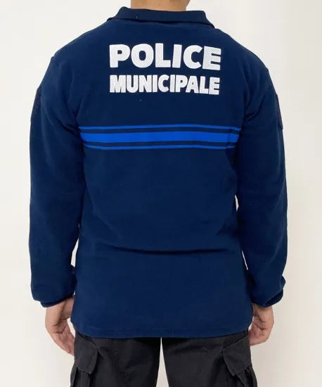 スモール特価 フランス自治体警察 POLICE MUNICIPALE ネイビー ブルーストライプ ハーフZIP フリースシャツ 新品