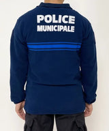 スモール特価 フランス自治体警察 POLICE MUNICIPALE ネイビー ブルーストライプ ハーフZIP フリースシャツ 新品